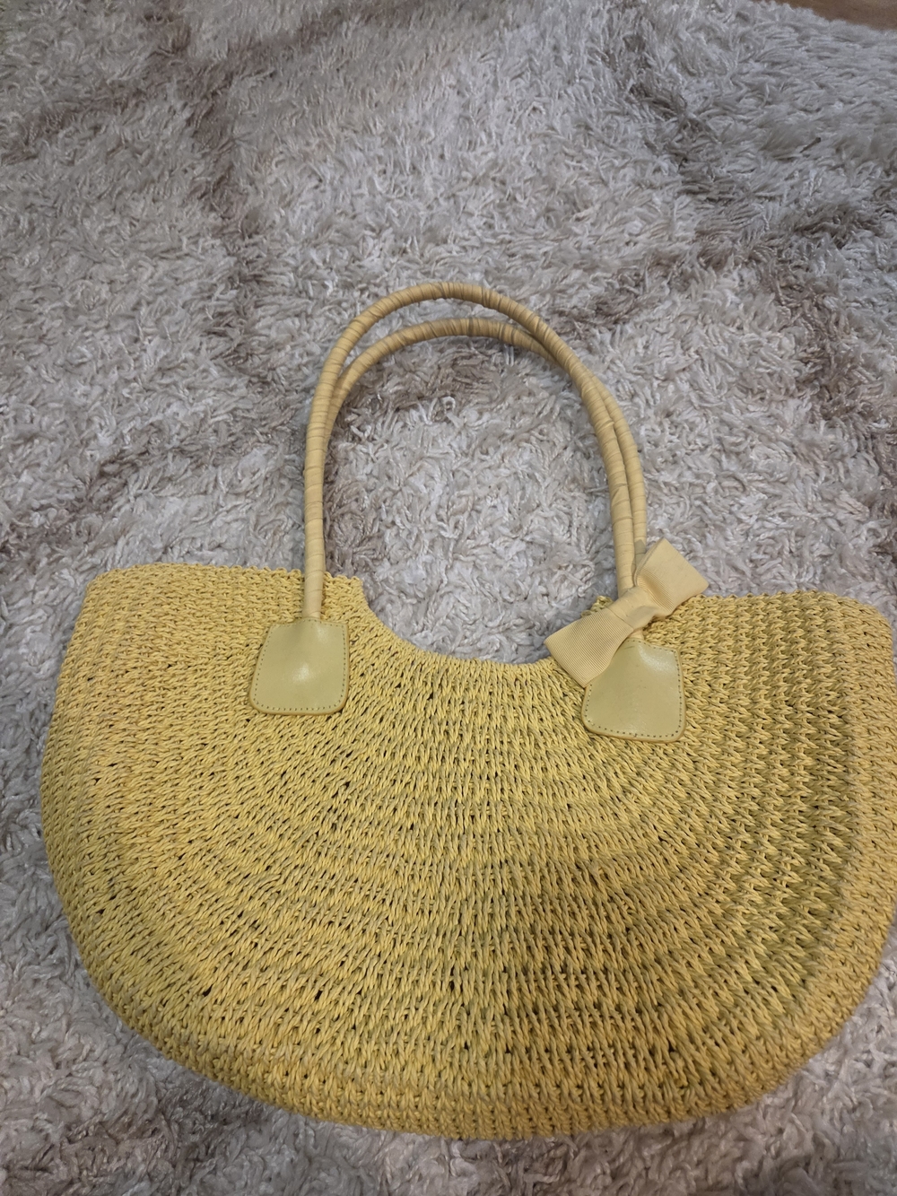Sunny Yellow Woven Tote with Bow Accent - Women Totes